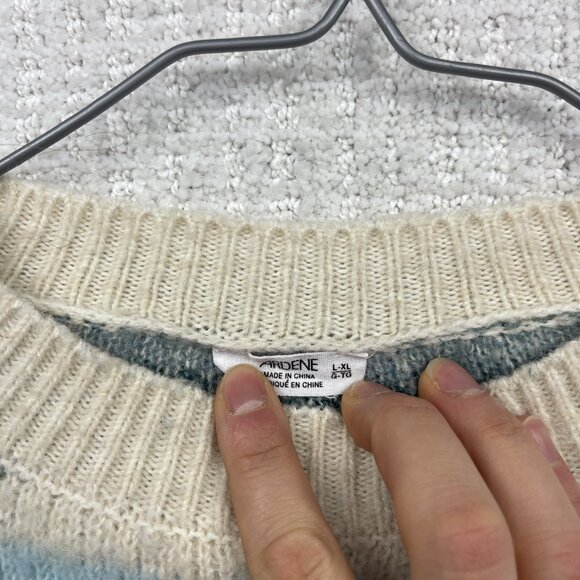 Ardene Jumper Wool Blend Crop Sweater Cozy Knit Wom L / XL Blue / Off-White - Picture 5 of 13